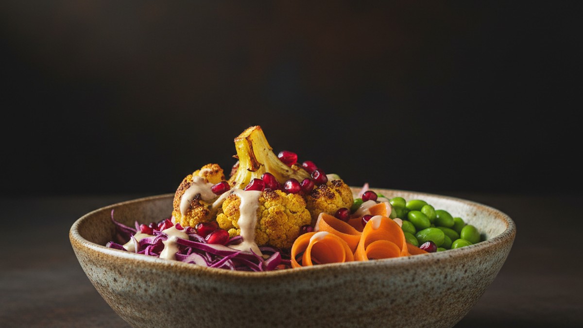 أوعية وجبات ملونة مضادة للالتهابات تحتوي على السلمون والكركم والخضروات الورقية على طاولة خشبية