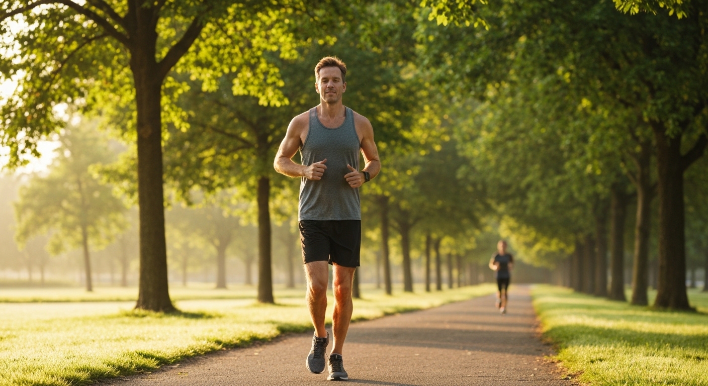 عداء على درب بوتيرة سهلة تسمح بالمحادثة، مع ظهور جهاز مراقبة معدل ضربات القلب.